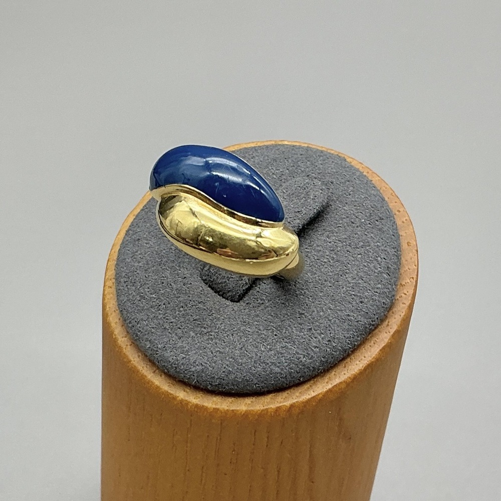 Ring Size 8 Gold Tone Blue Cabochon Bypass Dome Cocktail Womens Fashion‎ Ring